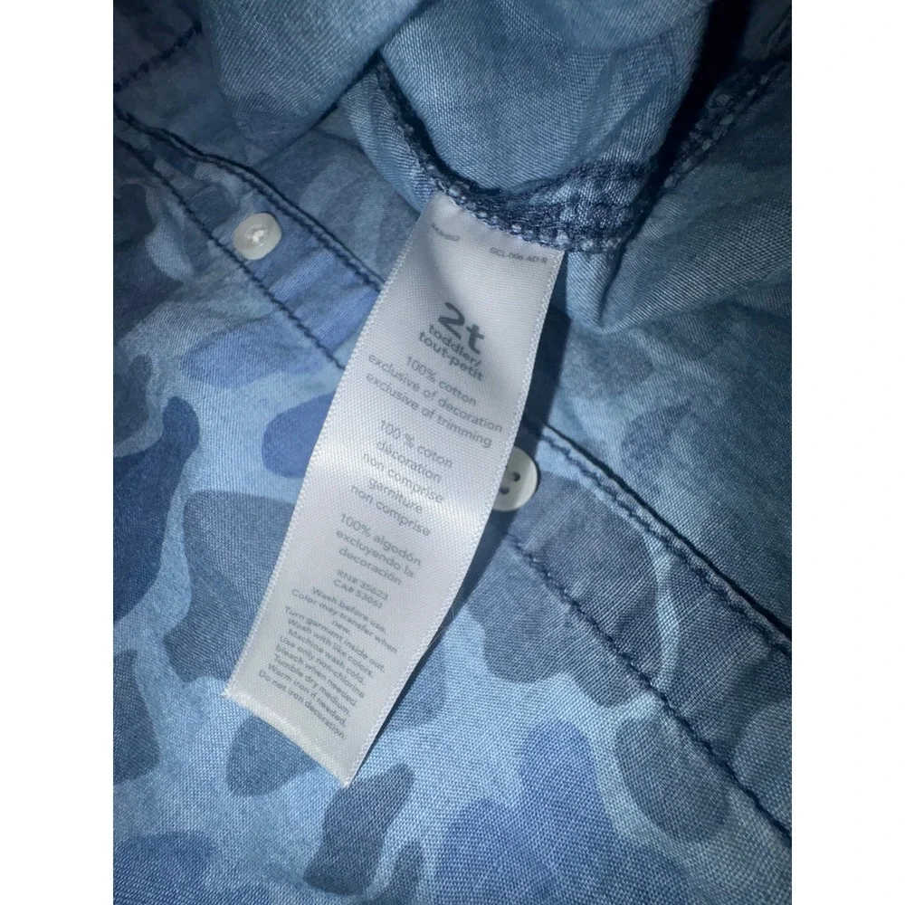 (S2) Carters Toddler Boys Blue Camo Camouflage Long Sleeve Button Down Shirt 2T